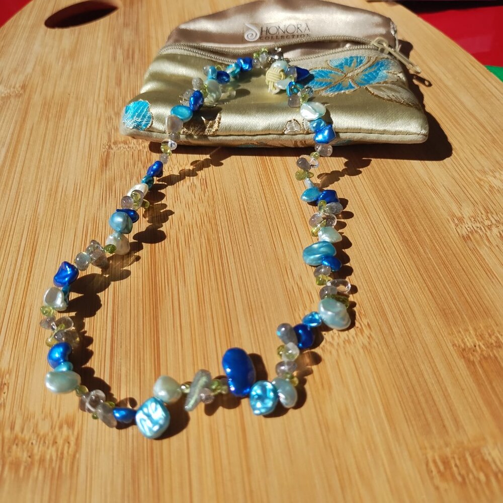 Honora Blue Keshi Freshwater and Fluorite stone necklace 925 Sterling Silver - Picture 3 of 6